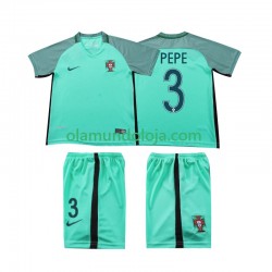 Camisola Portugal PEPE 3 2016 Retro Criança Equipamento Segundo Manga Curta